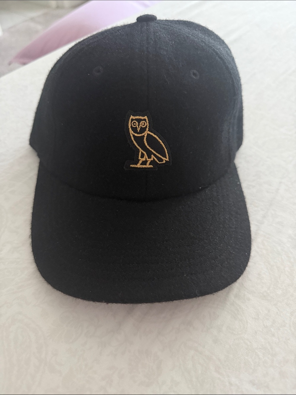 OVO Drake Black Wool Baseball Cap with Gold Owl Logo